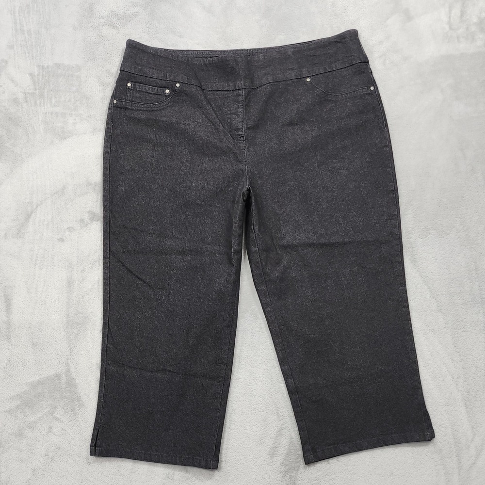 Ruby Rd. Jeans Womens 18 Black Charcoal Wash Pull On Capri Crop Stretch Casual